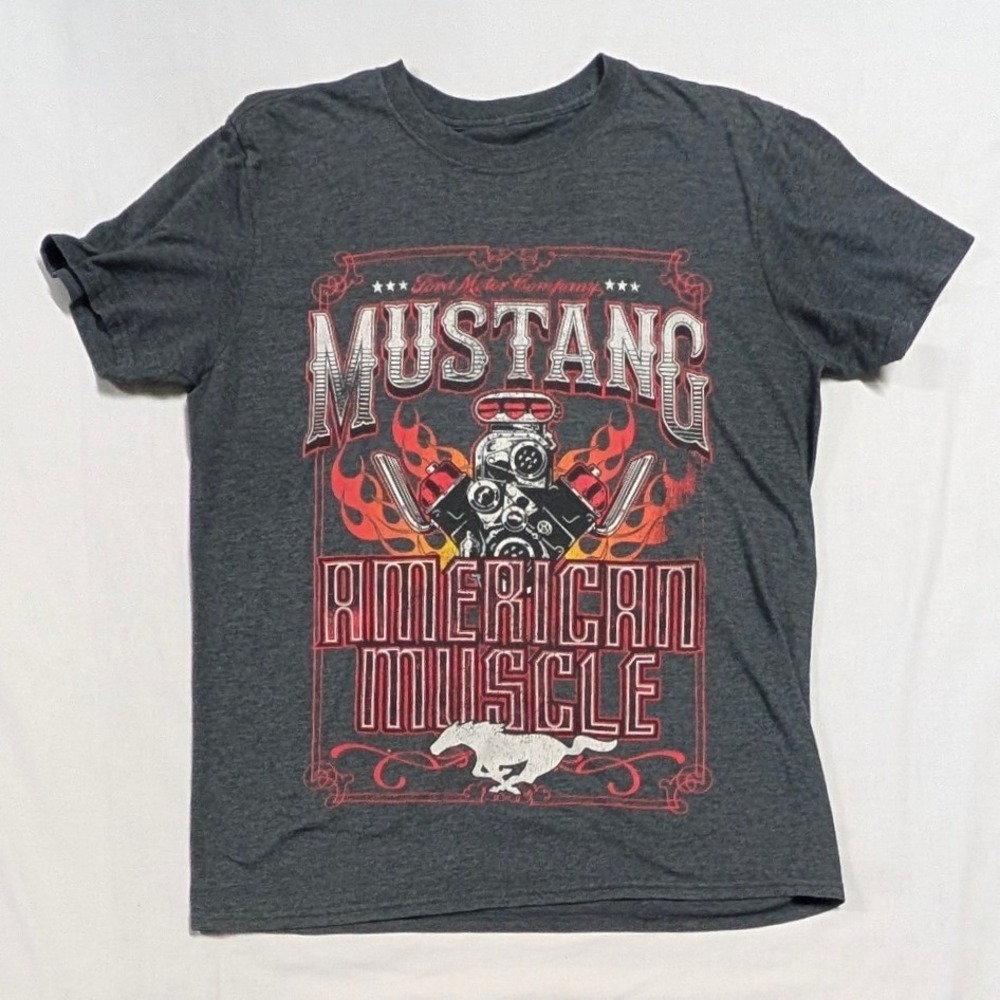 Ford Mustang American Muscle Graphic T-Shirt Mens Large Charcoal Heather Gray